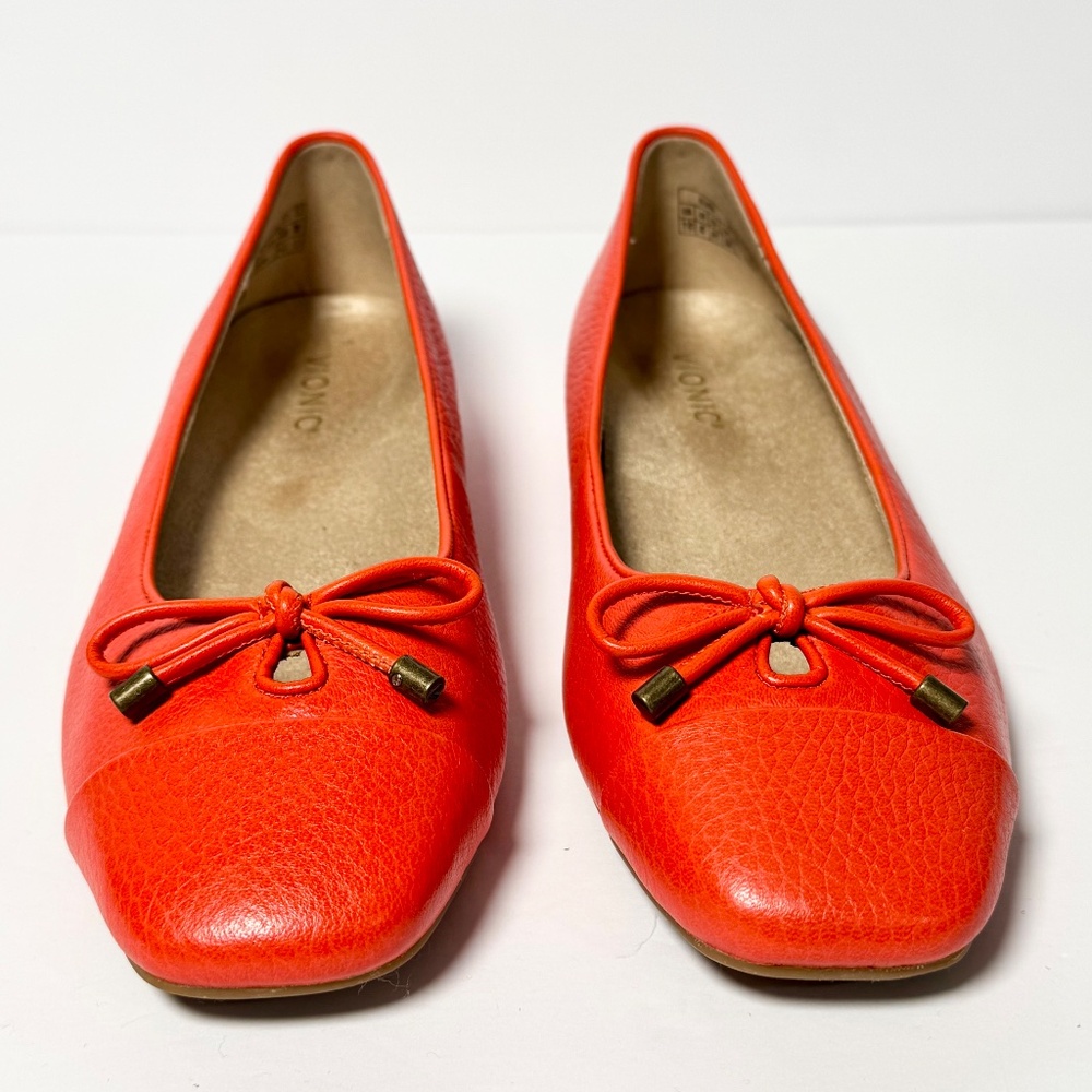 Vionic Women’s Klara Ballet Flats Cherry Tomato Red Leather Sz 10 - Picture 2 of 10